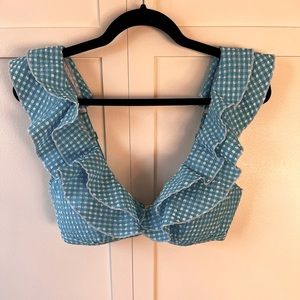 Lilly Pulitzer‎ Blue White NWOT Women’s Aelin Crinkle Gingham Bikini Top Size 10
